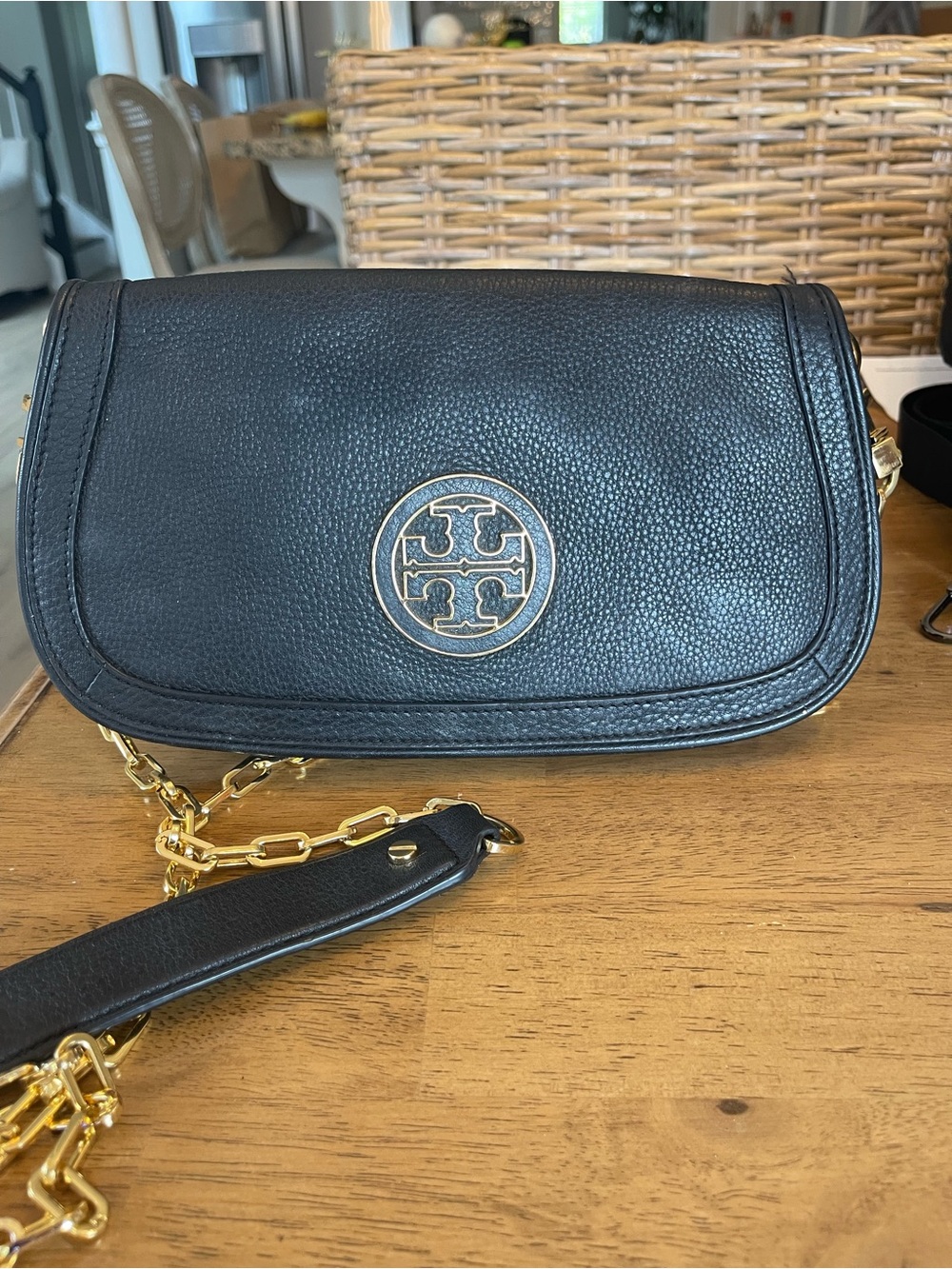 Tory Burch pebbled leather flap gold chain crossbody